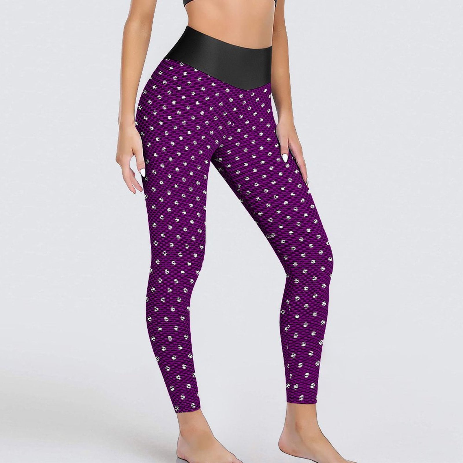Legging sexy à pois violets pour femme, pantalon de yoga imprimé vintage, push-up, collants de sport commandés, motif esthétique 1