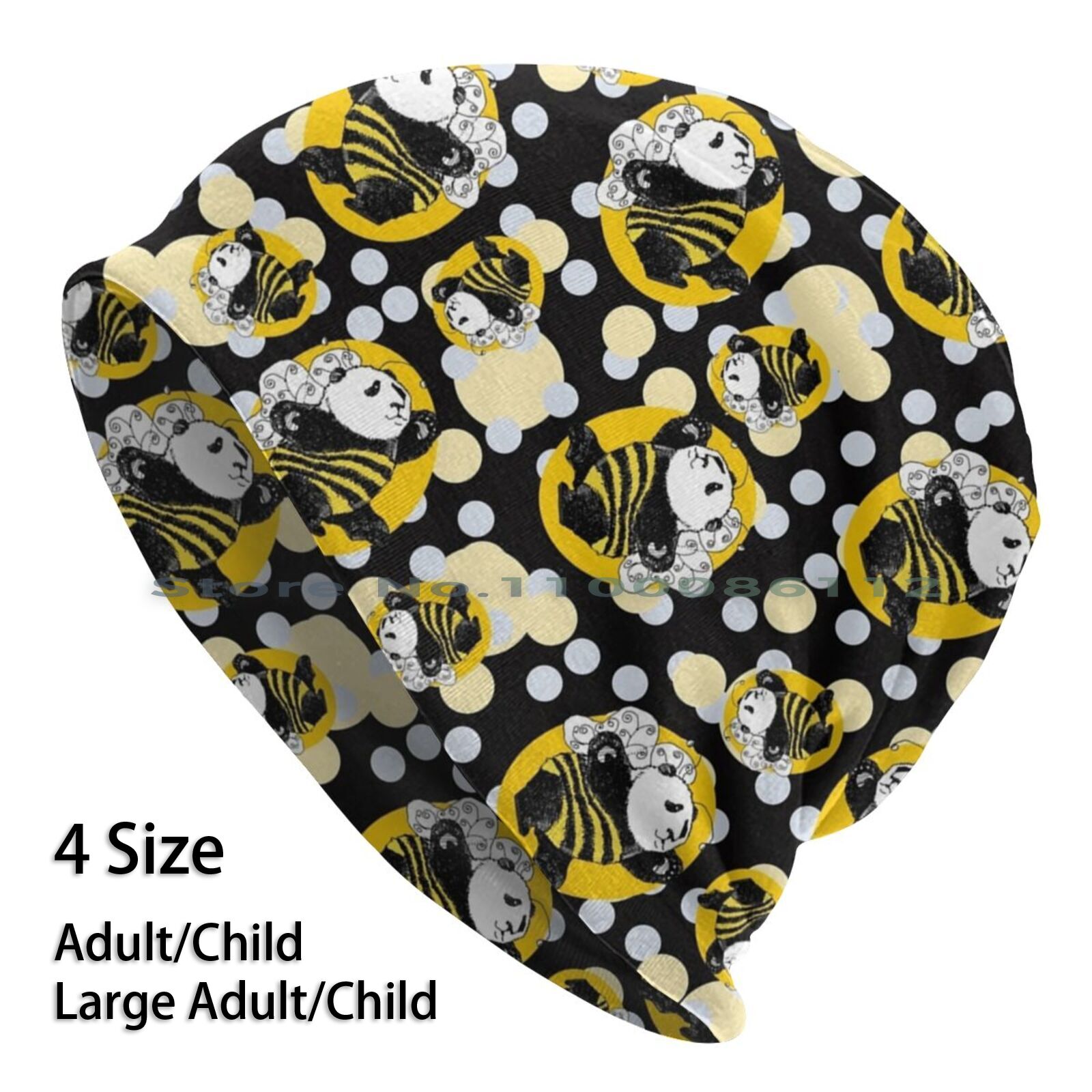 Bonnet Tricoté Jaune Abeille Panda