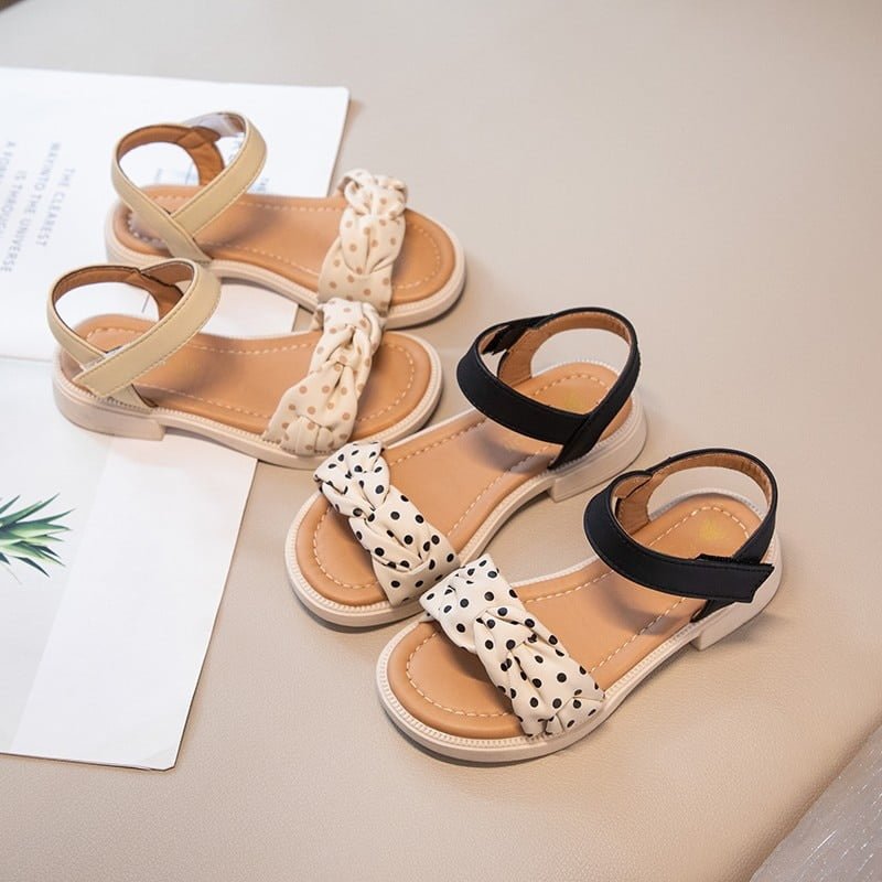 Sandales Plissées à Pois pour Enfant, Chaussures de Plage à la Mode, Simples, Ouvertes, à Glisser, Plates, Mignonnes, Été, 2023 2