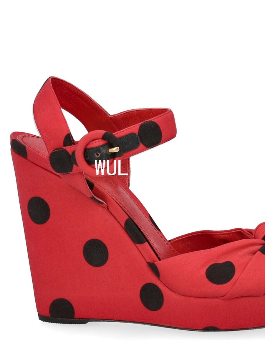 Sandales rouges à semelles compensées en Satin de soie pour femmes, chaussures à pois noirs, Style fille, Lolita, à semelle basse, imprimé Graffiti, Patchwork 2