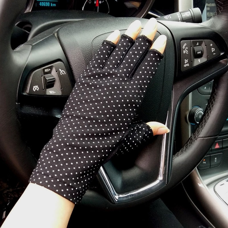Gants Sport Coton Fin Femme Motifs Pois - Fitness Cyclisme Écran Tactile
