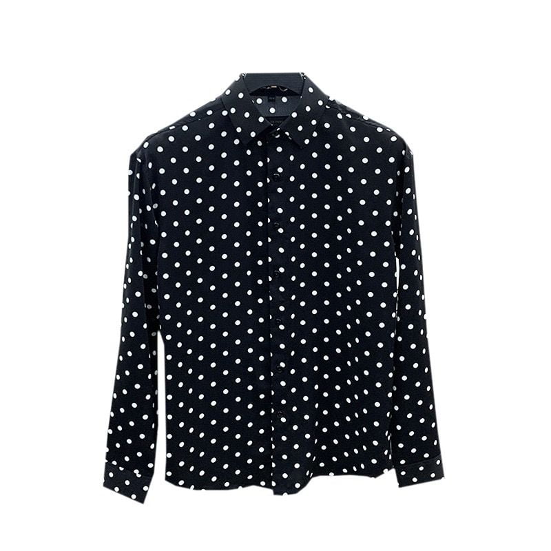 Chemise à manches longues à pois pour hommes, revers imprimé, bouton décontracté, chemises d'affaires, Streetwear, beau, mode, 2023, Y-A158 2