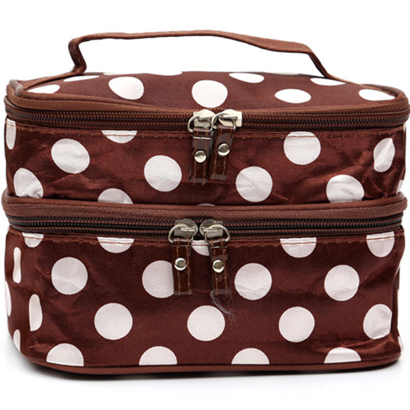 Mode à pois Double couches cas voyage sacs à cosmétiques grande femme sac cosmétique organisateur de toilette stockage sac de maquillage