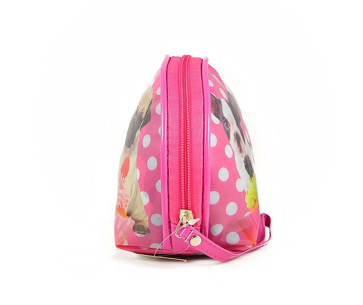 Pochette de maquillage pour femmes, sac de rangement étanche, mignon, rose, motifs à pois, carlin, chien, chat, trousse de beauté, trousse de toilette 2