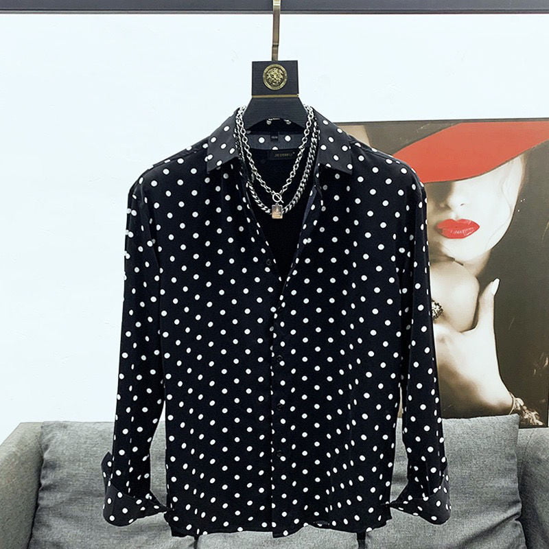 Chemise à manches longues à pois pour hommes, revers imprimé, bouton décontracté, chemises d'affaires, Streetwear, beau, mode, 2023, Y-A158 1