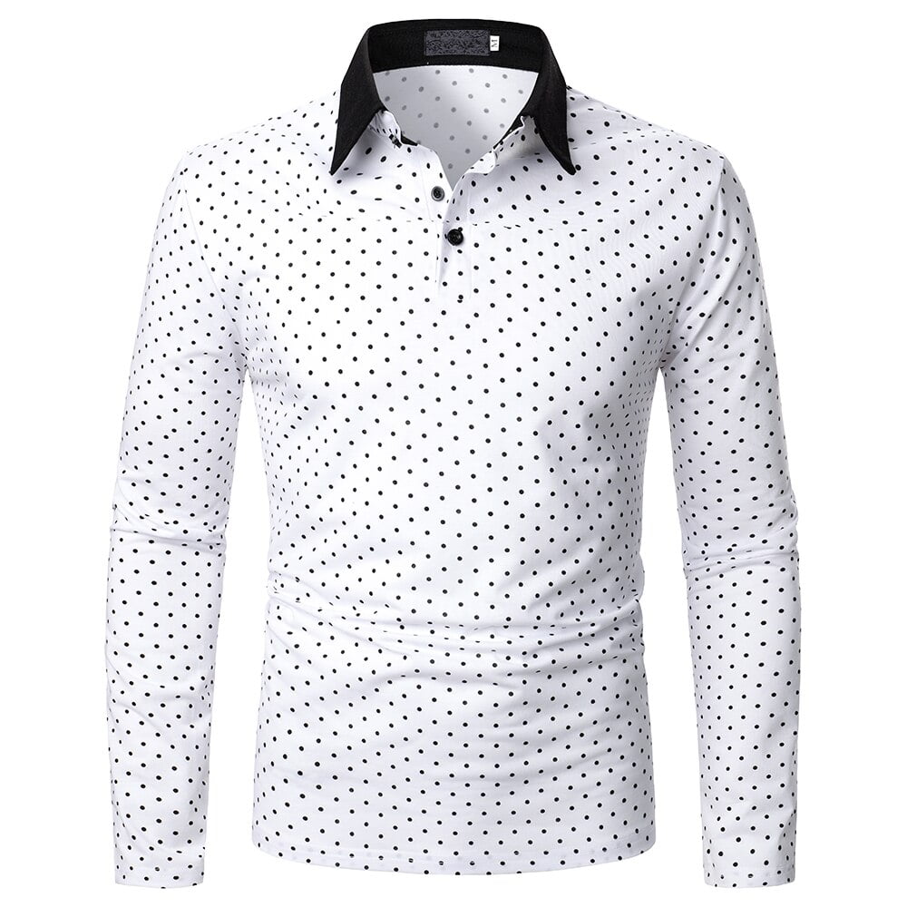 Polo à manches longues pour hommes, impression de motifs de vagues et de points, nouvelle mode, décontracté, confortable, classique, revers, Y-Shirt 2