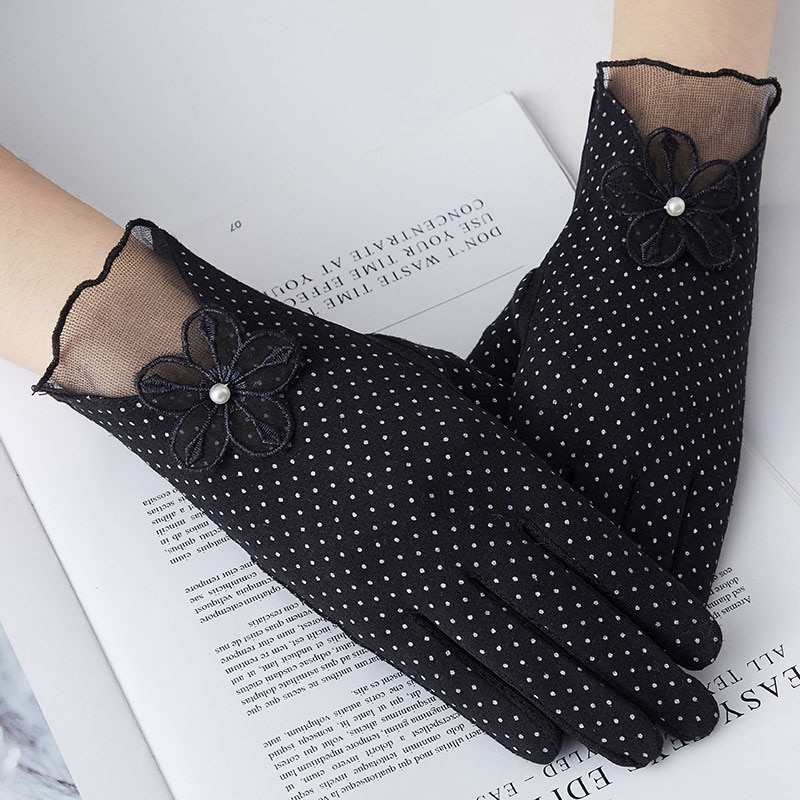Gants À Pois Sexy En Coton Mince Pour Femmes