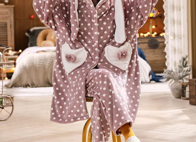 Pyjama Flanelle Simple Femme - 2 Pièces Capuche - Tenue Chaude