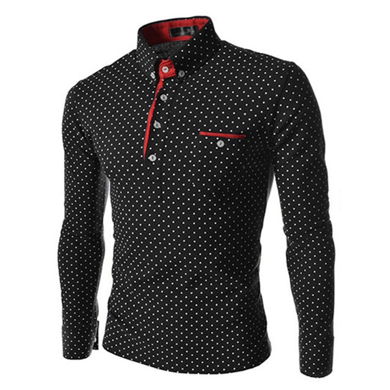 Polo À Pois Manches Longues Hommes