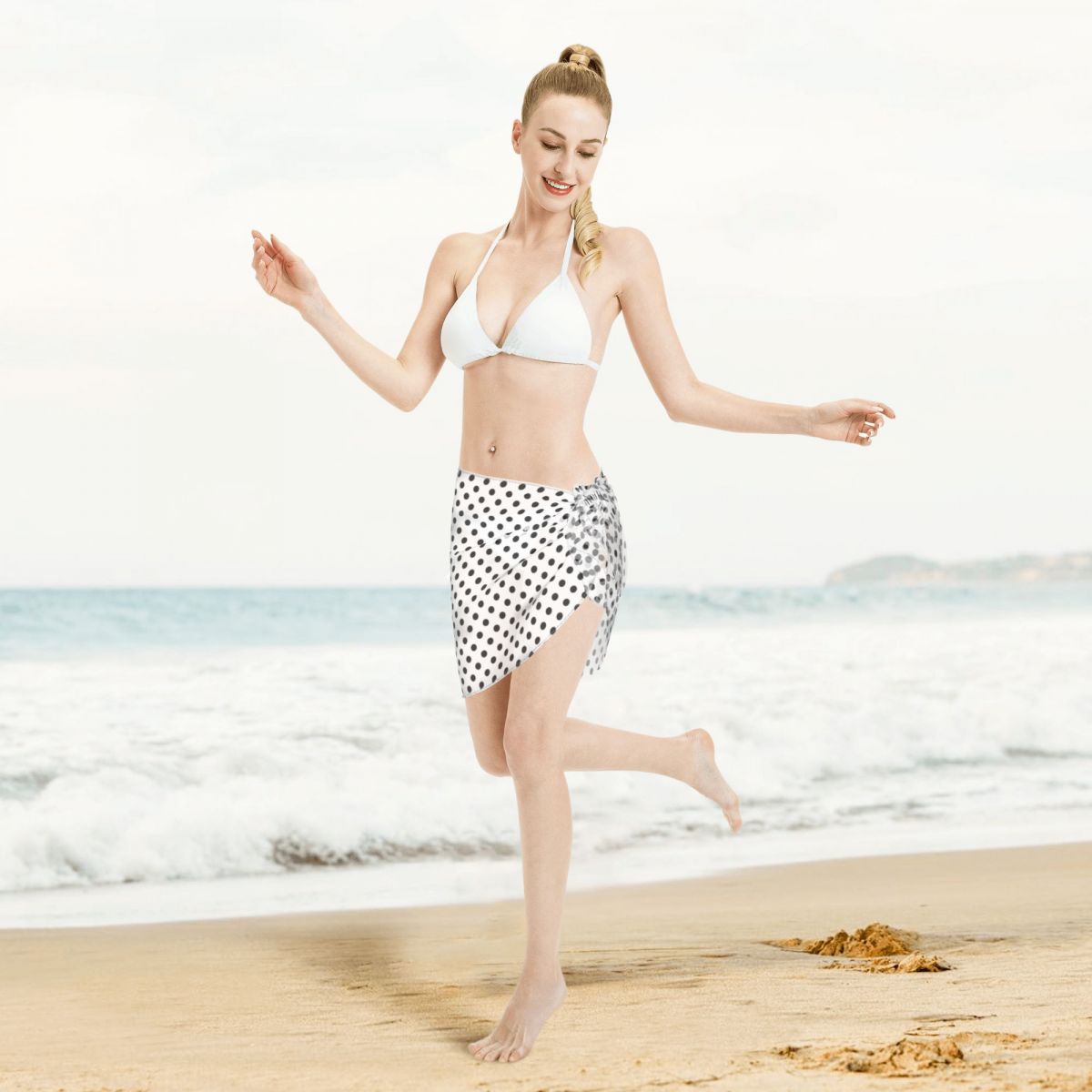 Robe de plage à pois pour femmes, paréo mignon, écharpe, Cover-Up pour les maillots de bain 5