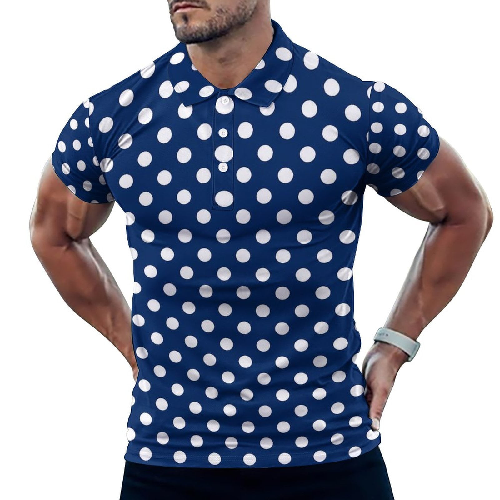 Polo Bleu Marine Pois Homme