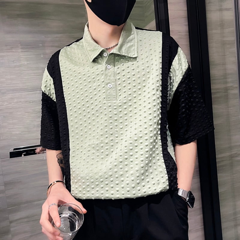 T-Shirt À Manches Courtes Homme, Vêtement Décontracté Été, Polo Social Réversible À Pois