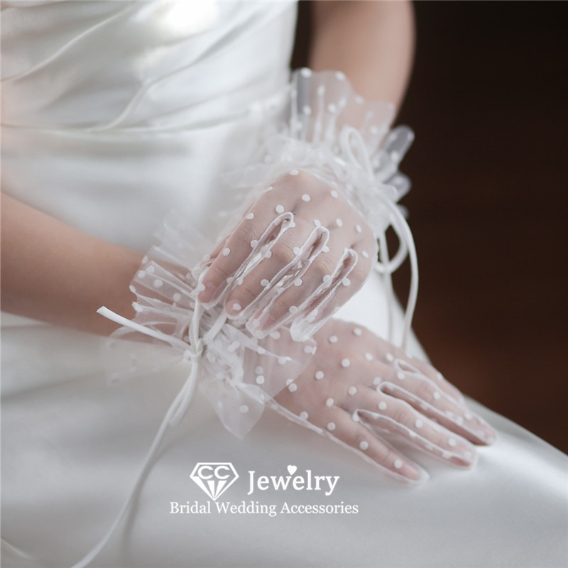 Gants Pois Romantiques Pour Femme Robe Mariée WG064