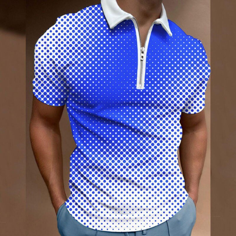 Polos À Pois Pour Hommes, Chemise Streetwear Courte Fermeture Éclair