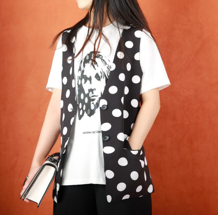 Gilet en mousseline de soie sans manches à pois pour femmes, col en V, haut vintage mince, veste d'été 2