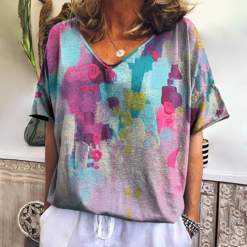 T-shirt imprimé à pois pour femmes, col en Y, mode Harajuku, vêtements colorés, t-shirts College en L, t-shirt décontracté 2