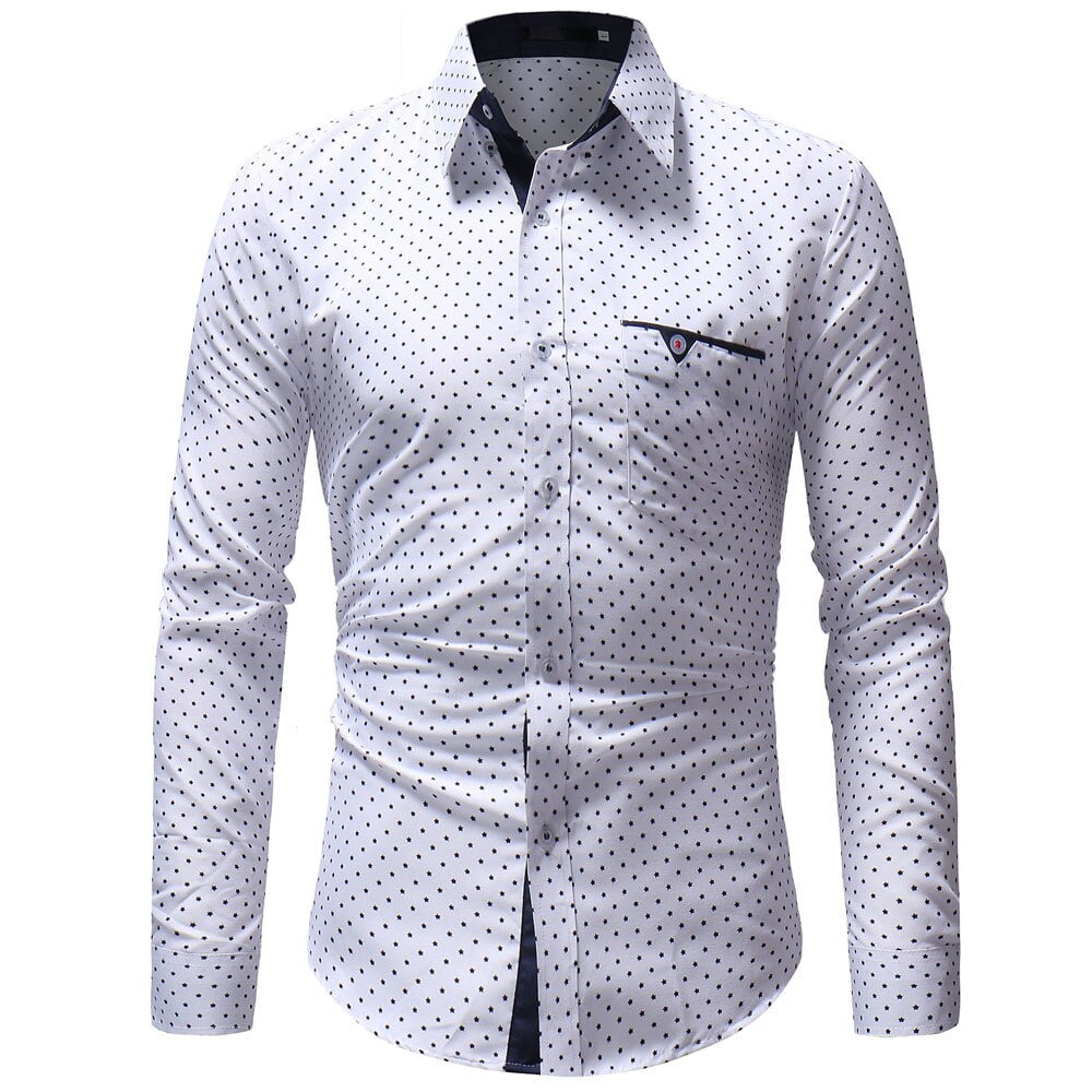 Chemise à manches longues pour homme, tenue De bureau, décontractée, à la mode, à pois, coupe ajustée 2