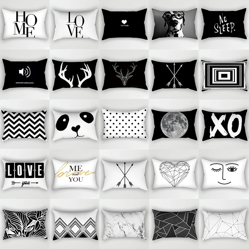 Coussin Géométrique Noir Et Blanc, Taie D'Oreiller 30X50Cm