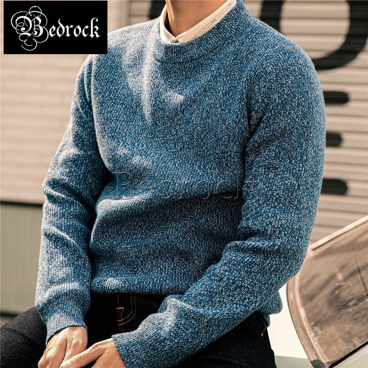Pull Épais Bleu Monochrome Col Rond Hommes