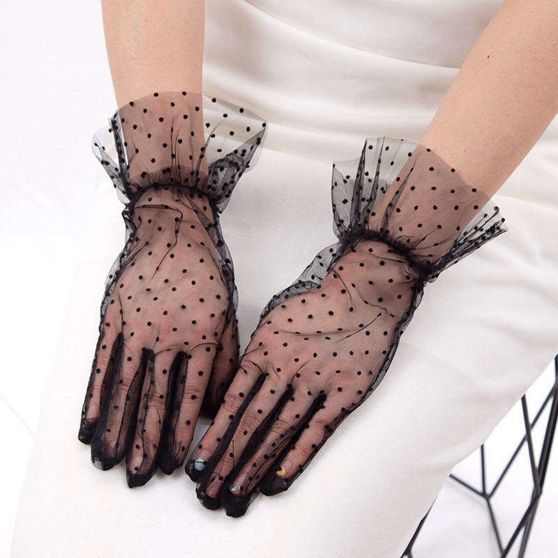 Gants en tulle transparents à pois noirs pour femmes, gants de robe de mariée, mince, club, Rh, fête, accessoires de robe de mariée, phtaldress, sexy 2