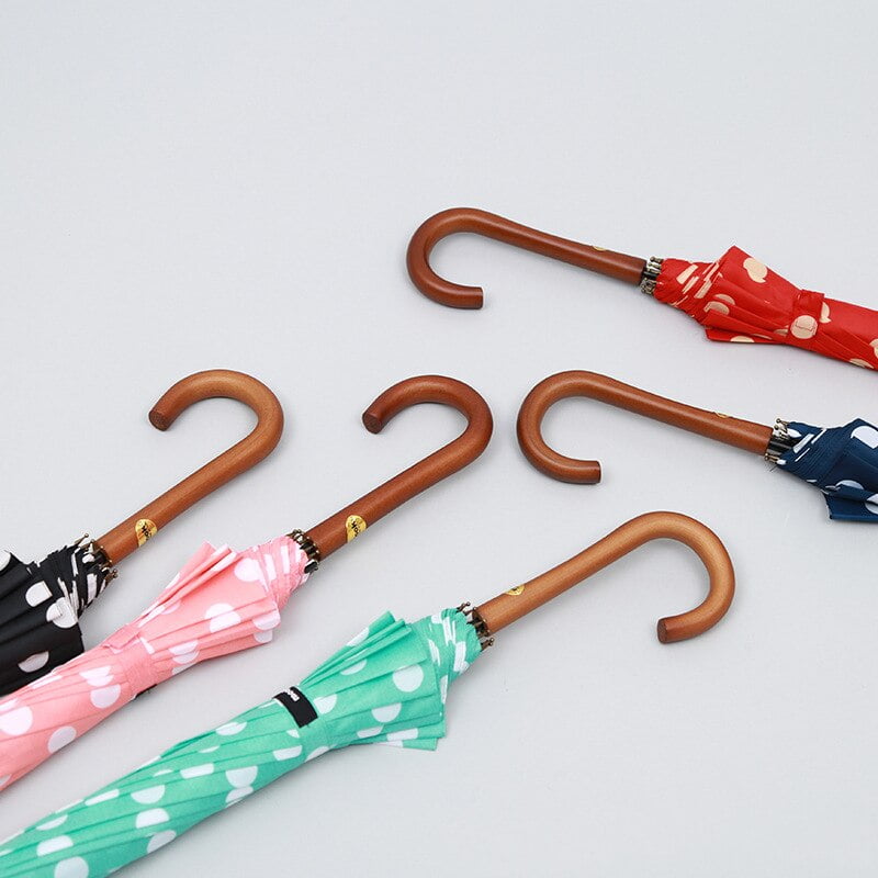 Parapluie de Pluie à Pois pour Femme, Long, Élégant, Luxe, Poignée Incurvée, Protection UV, Voyage, Golf, Soleil, Parasol 2