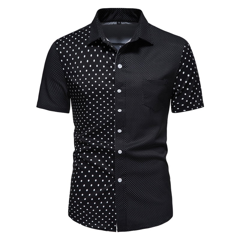 Chemise à manches courtes pour hommes, été plage profitabilité ha chemises pour hommes manches courtes patchwork polka print social shirt vintage noir Camisa Hawaiana zones bre 2022 2