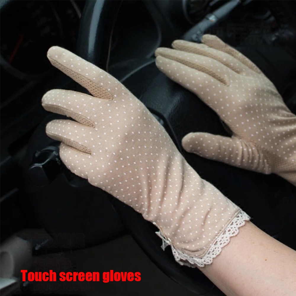 Gants de protection solaire pour femmes, à la mode, mignons, en dentelle, patchwork, fins, pour écran tactile, respirants, pour la conduite 2