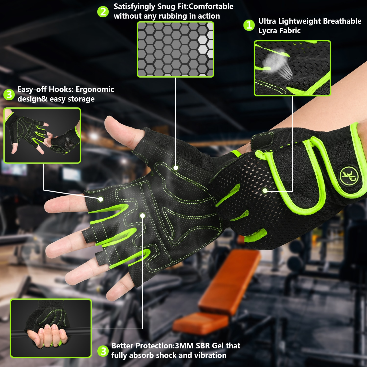 MOREOK-Gants d'entraînement de gymnastique pour hommes et femmes, gants de levage de poids non alds, coussinets de 3mm, gants de fitness pour les côtes, l'aviron 2