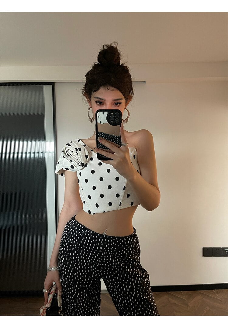 Chemise de styliste pour femmes, haut court asymétrique, Streetwear, motif Floral 3D, à pois, printemps et été, 2023 2