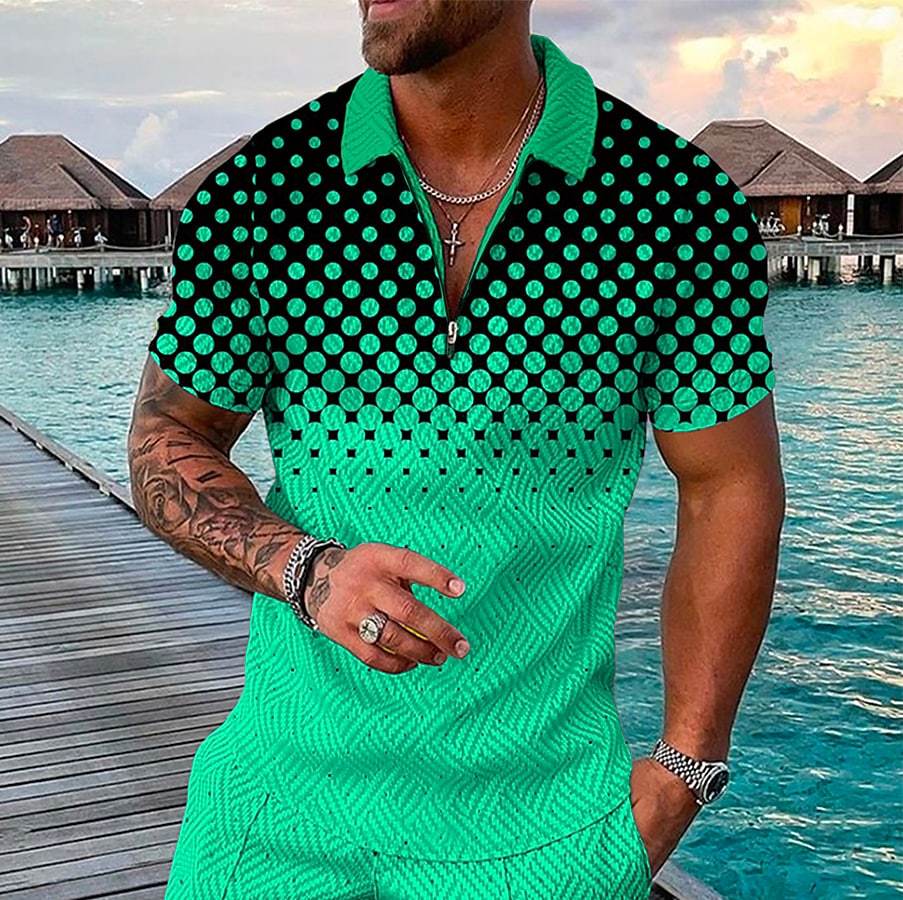 Polo Pois Hommes Courtes Vintage Casual Été