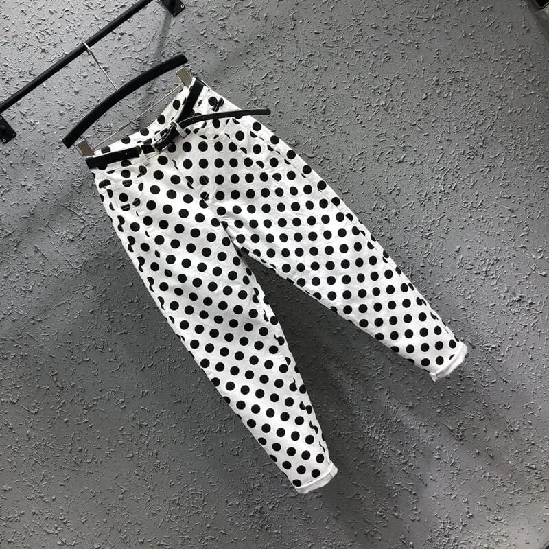 Jean taille haute pour femme, Streetwear, Denim, imprimé à pois, neuf Points, Baggy, Harlan, mode coréenne, été 2
