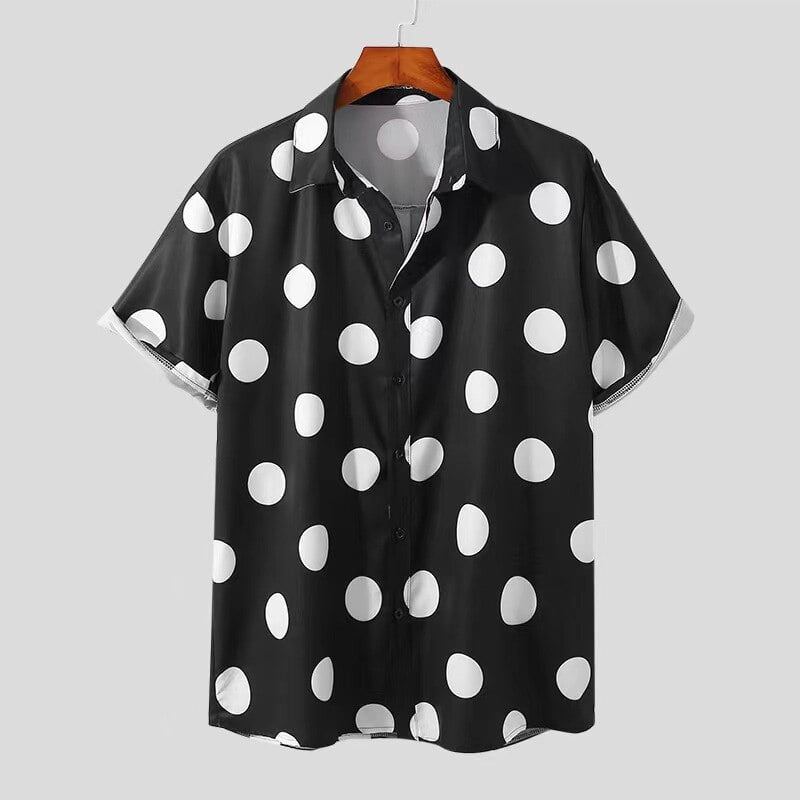 Chemise de vacances à manches courtes à imprimé pois pour hommes, chemises hawaïennes décontractées, chemisiers fantaisie, streetwear d'été, Art moderne 1