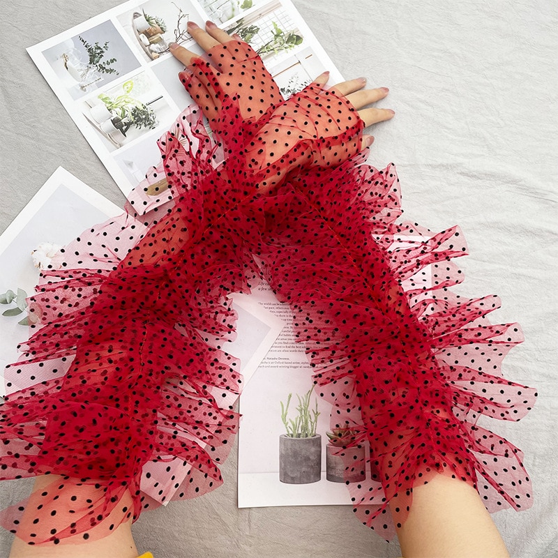 Gants À Pois Élégants Volants Rétro Femme.