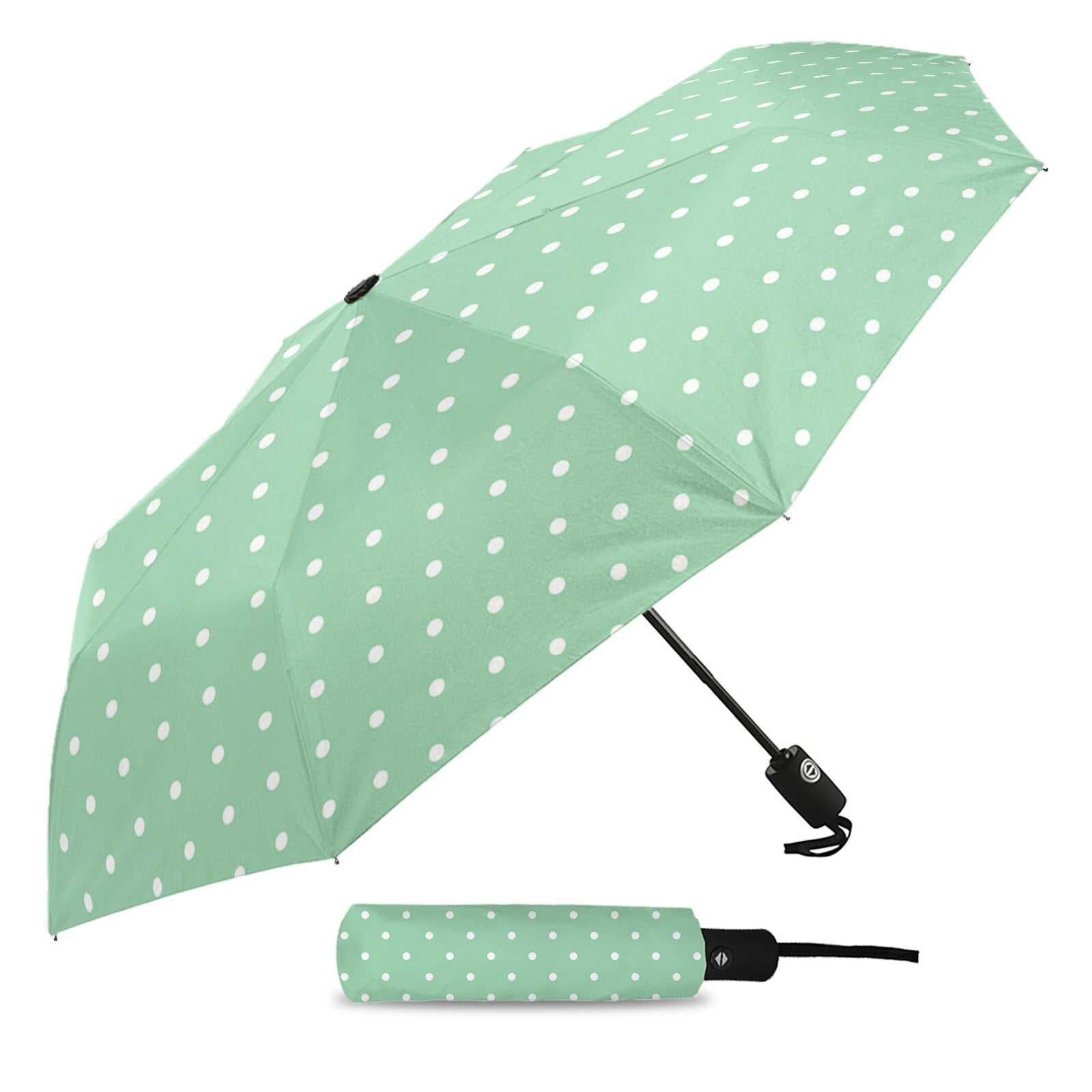 Parapluie pliable à huit brins pour adultes, parapluie de pluie, entièrement automatique, vert, Simple, à pois, de Texture 2