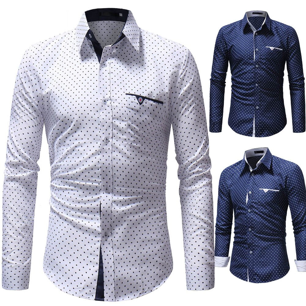 Chemise à manches longues pour homme, tenue De bureau, décontractée, à la mode, à pois, coupe ajustée 1