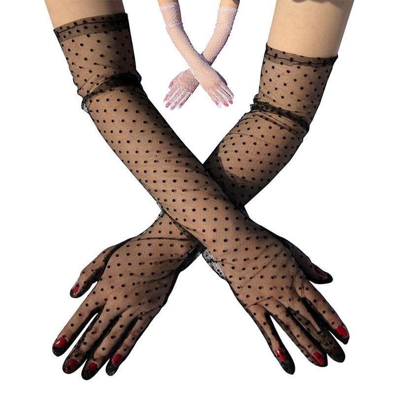Gants À Pois Semi-Transparents Extra Longs