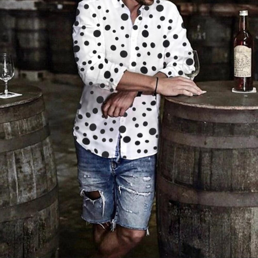 Chemise à manches longues pour homme, haut décontracté, rétro, imprimé à pois, mode, tout-assorti, Style vacances, vêtements masculins 2