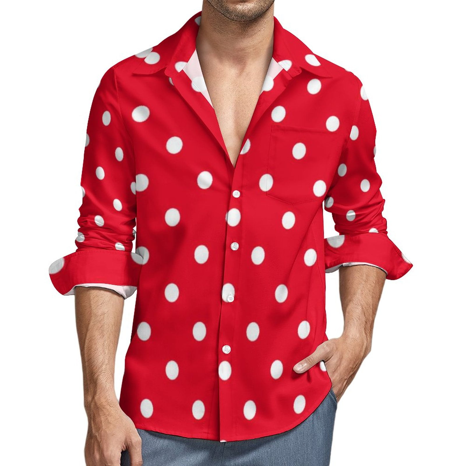 Chemise rouge à pois blancs pour hommes, tacheté, cow-cles, chemises décontractées, style de rue, chemisiers graphiques, Chimressized, Y 1