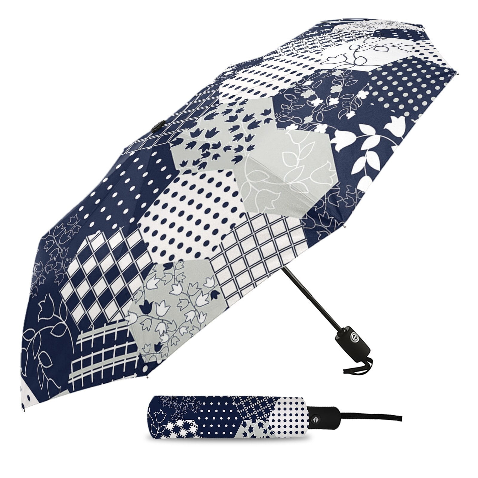 Parapluie pliant automatique en losange pour femmes et enfants, imprimé à pois, motif floral, pluie, pour l'extérieur 2
