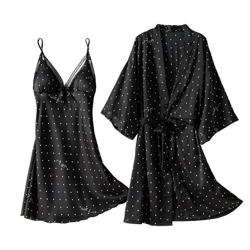 Ensemble Chemise Nuit 2 Pièces Femmes Printemps Kimono Vêtements Maison