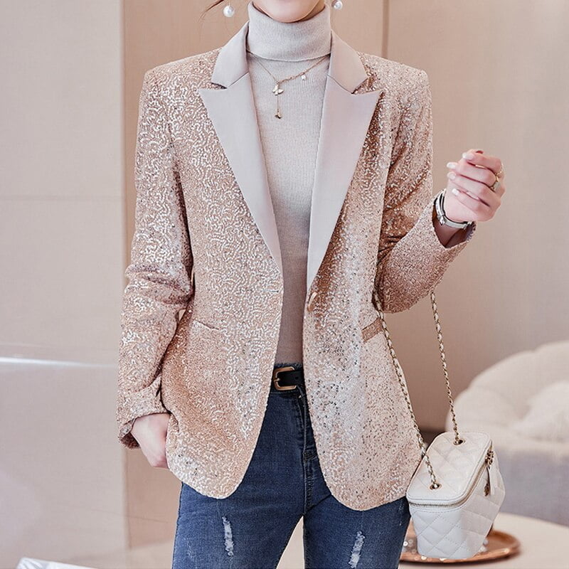 INELLO-Costume blazer à paillettes pour femme, veste à bouton unique, manteau basique, vêtements de club élégants, nouvelle collection, mode automne 2023, 2O150 2
