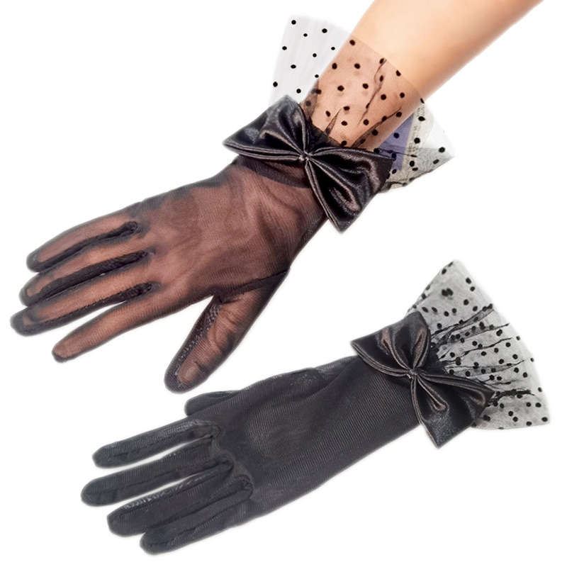 Gants sexy en maille de dentelle pour femmes, nœud à pois, crème solaire, conduite, avantages de l'environnement, cosplay, transparent, mystère, accessoires queAccessrespiration, personnalité de la mode 2