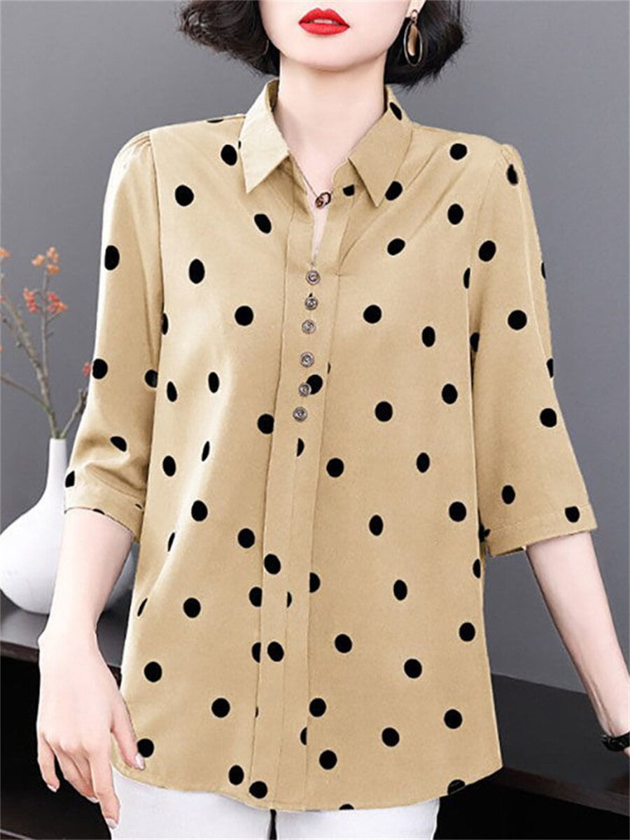 Chemisier décontracté à demi-manches pour femmes, 4XL, mode printemps-été, imprimé à pois, hauts, TT2084 2