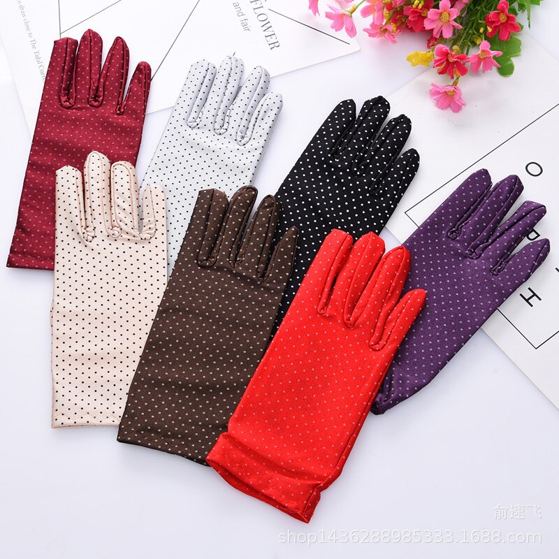 Gants en Spandex pour femmes, à haute élasticité, à pois, fins, courts et fins, Protection solaire, à la mode, collection printemps et été 2