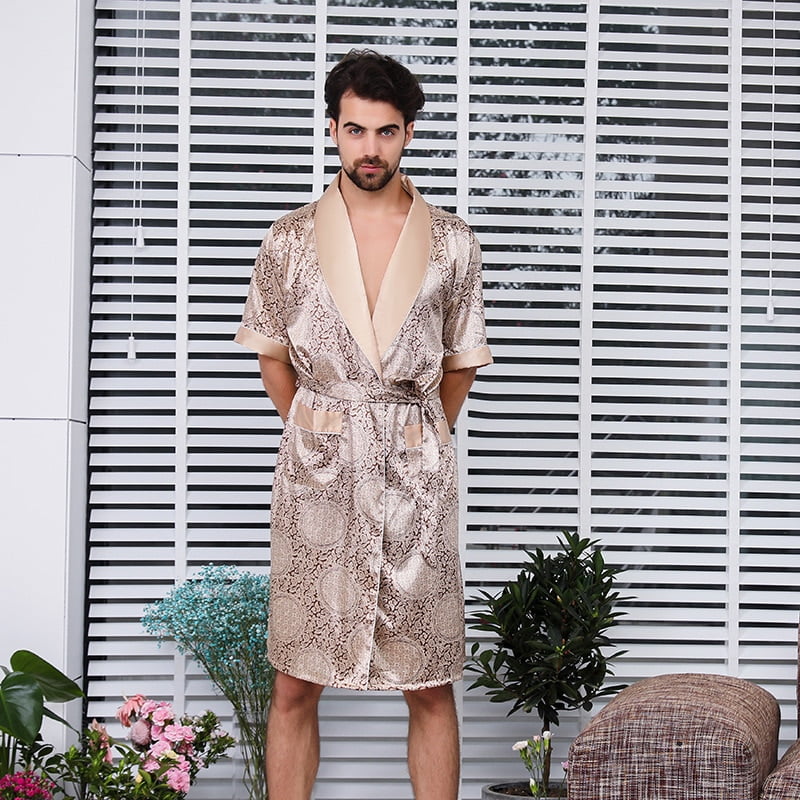 Peignoir Satin Homme Luxueux Kimono Pois 5XL