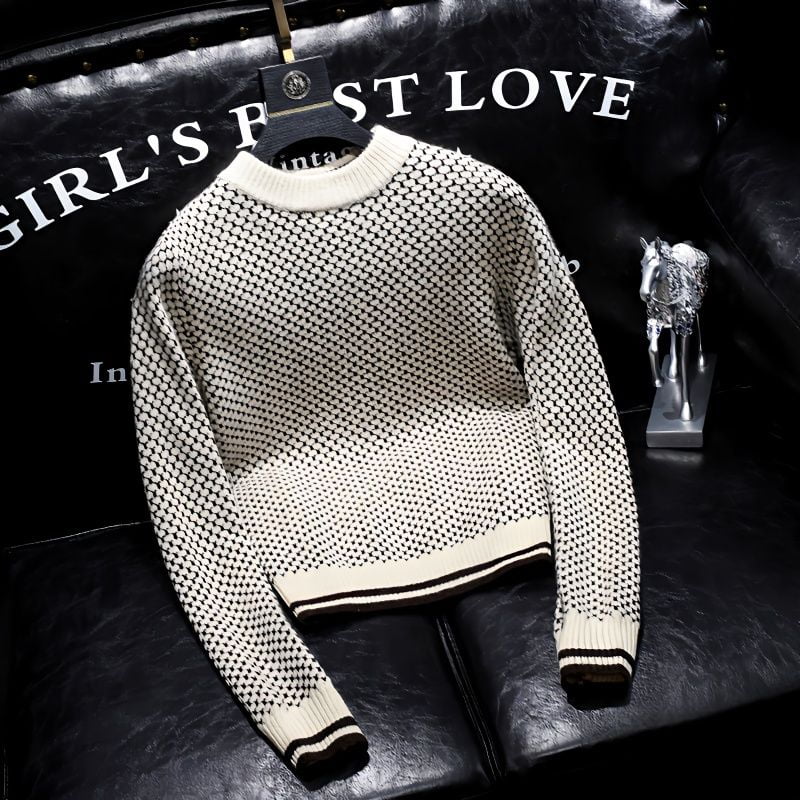 Pull Slim Fit Col Rond Hommes Pois