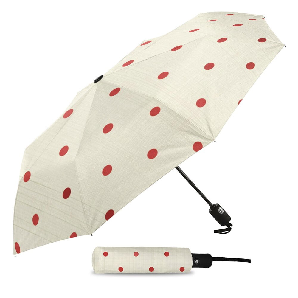 Parapluie de pluie entièrement automatique, à pois, rouge, Beige, pour l'extérieur, pliable, pour enfants, femmes, hommes, à huit brins 2