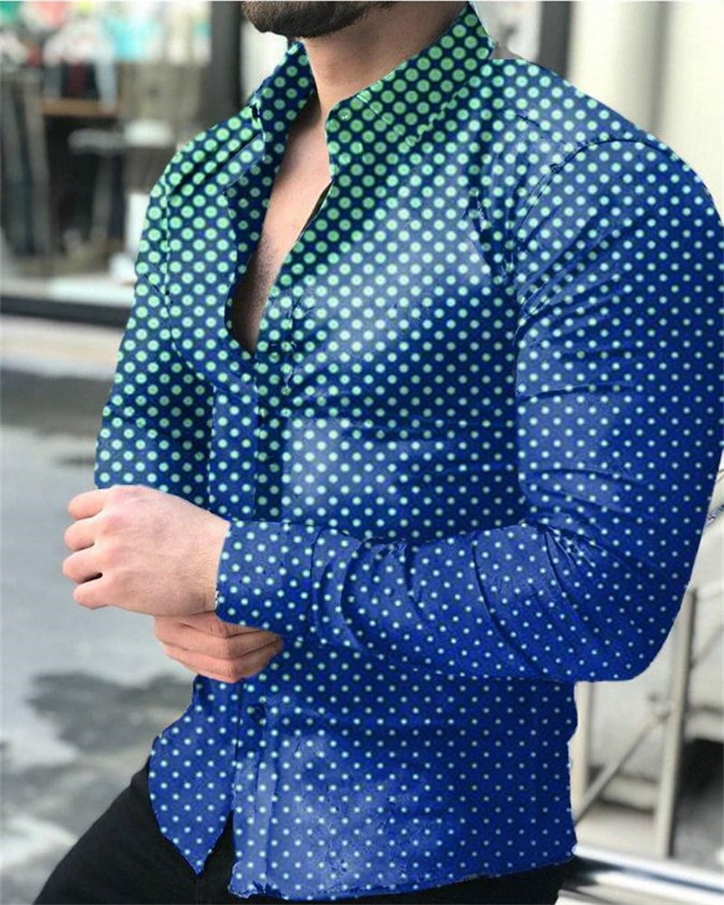 Chemise à revers à simple boutonnage pour hommes, cardigan hawaïen, chemise à manches longues, imprimé 3D, pois décontractés, mode de luxe 1