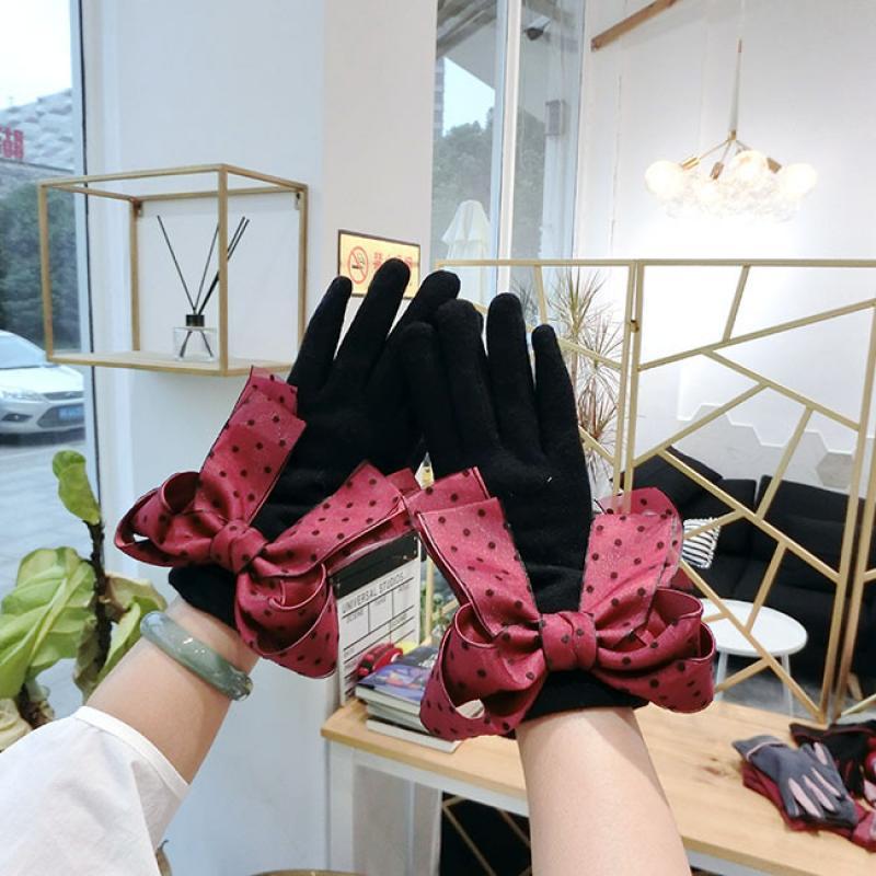 Gants d'hiver à pois pour femmes, avec nœud papillon à franges, mode coréenne, chauds en cachemire, pour écran tactile, A362 2