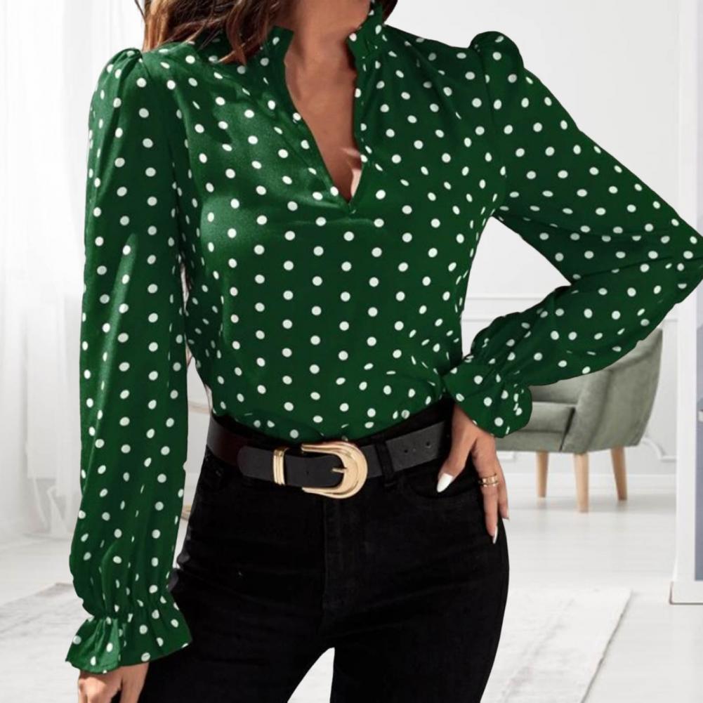 Chemise populaire en mousseline de soie pour femme, chemisier imprimé à pois, volants, manchette, Dressing, printemps-automne 2